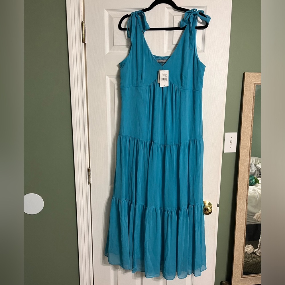 Danny & Nicole Teal Tiered Midi Dress - Formal or Casual - Resort Wear